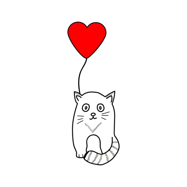 Lindos Gatos Corazón Rojo Tarjeta San Valentín Ilustración Vectorial — Vector de stock