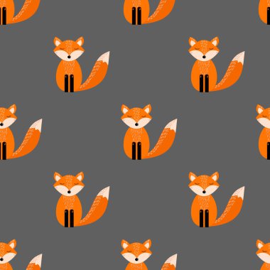 Gri arka plan üzerinde şirin fox ile Seamless Modeli. 