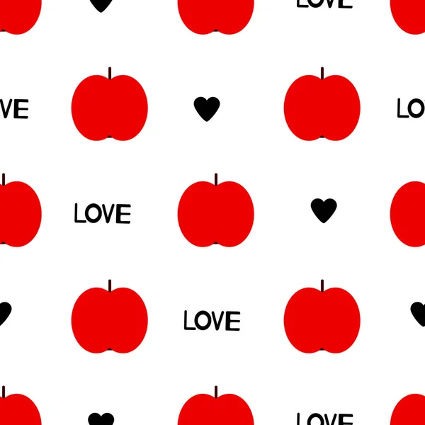 Appels naadloze patroon. Vruchten, harten en word liefde op de whi — Stockvector