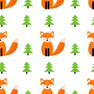 Şirin fox, köknar-beyaz adam ağaçta ile Seamless Modeli