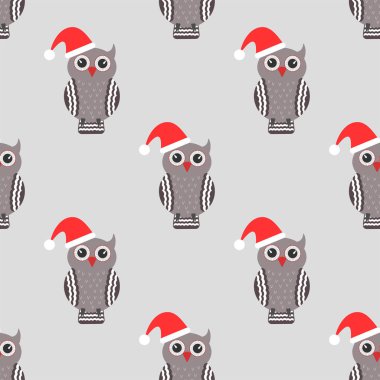 Sevimli baykuş. Mutlu yıllar ve Noel tatili. Dikişsiz desen