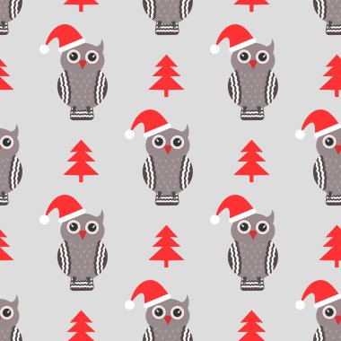 Sevimli baykuş. Mutlu yıllar ve Noel tatili. Dikişsiz desen