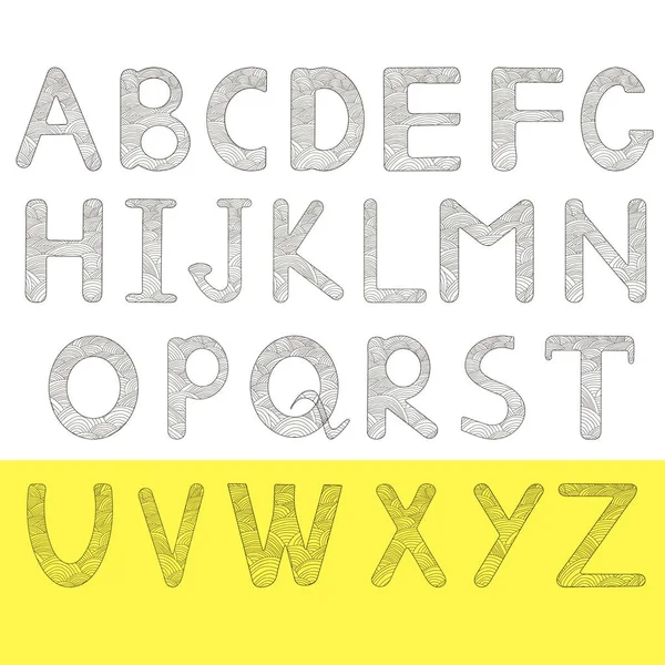 Alphabet. Lettres en noir et blanc. Coloriage . — Image vectorielle