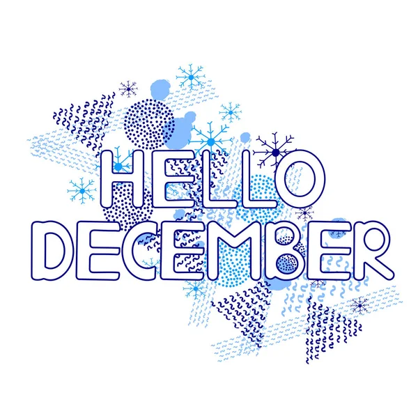 Hello december, geometric figures and snowflakes on the white ba — Stock Vector