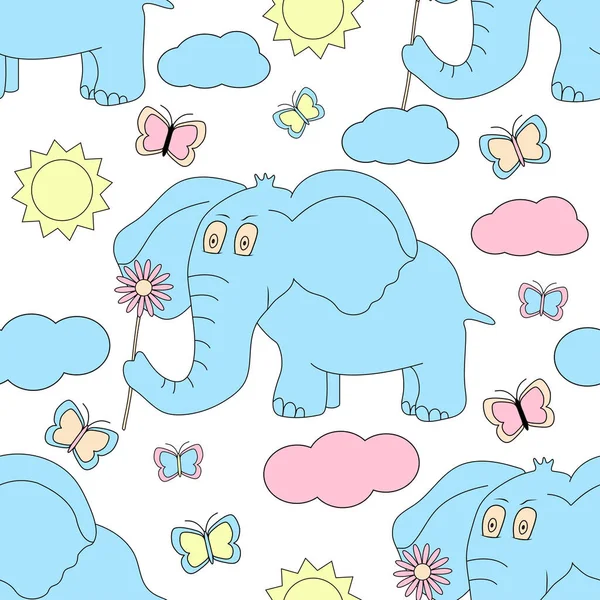Seamless Pattern Elephant Cute Animal Vector Illustration — Stock Vector
