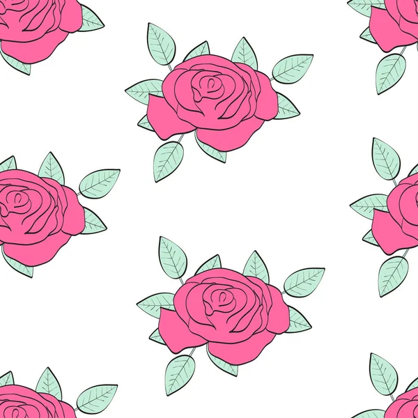 Rosa Rosor Sömlöst Mönster Med Blommor Färgstark Bakgrund Vektorillustration — Stock vektor