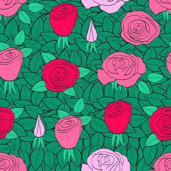 Rosas Rosadas Patrón Sin Costuras Con Flores Fondo Colorido Ilustración — Vector de stock