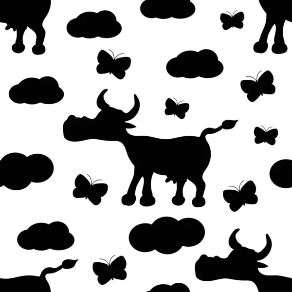 Cow Seamless Pattern Black White Vector Illustration — Stock Vector