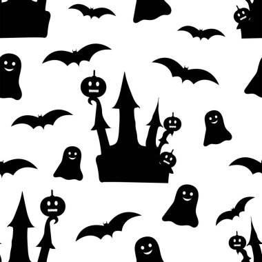 Cadılar Bayramı kusursuz. Siyah beyaz dijital kağıt. Vektör illüstrasyonu. 