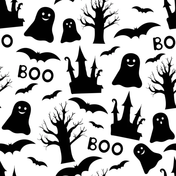 Halloween Płynny Wzór Czarno Biały Papier Cyfrowy Ilustracja Wektora — Wektor stockowy