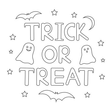 Cadılar Bayramı boyama sayfası. Şeker mi şaka mı? Yaratıcı bir geçmiş. Vektör illüstrasyonu