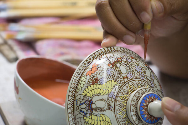 A traditional Thai Benjarong, ceramic, Thailand.
