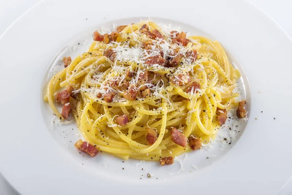 Piatto Pasta Spaghetti Carbonara Con Formaggio — Foto Stock