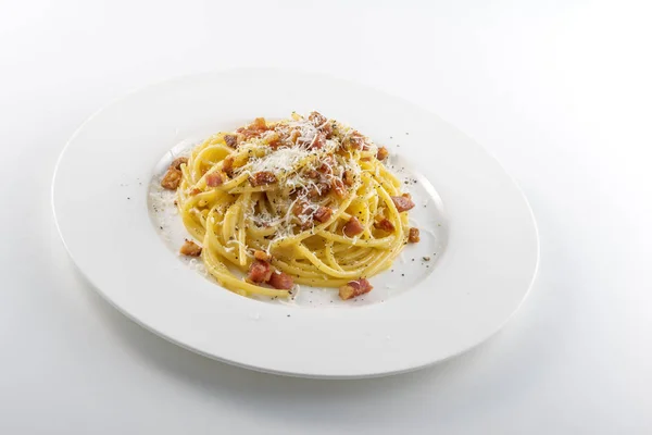 Dish Makarony Spaghetti Carbonara Serem — Zdjęcie stockowe