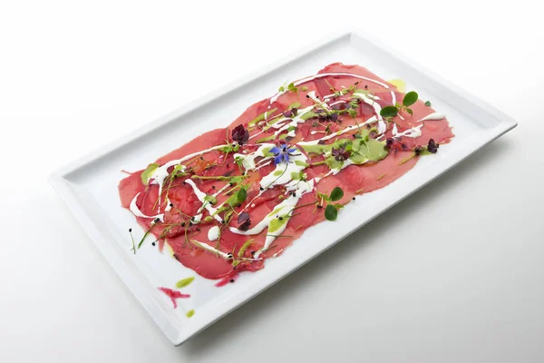 Plate Red Tuna Carpaccio Inspired Pollock — Stock Photo, Image