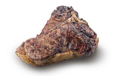 Bütün ızgara T-bone biftek beyaz arka plan üzerinde izole