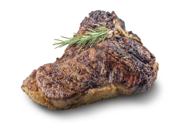 Bistecca Intera Grigliata Con Rosmarino Isolato Fondo Bianco — Foto Stock