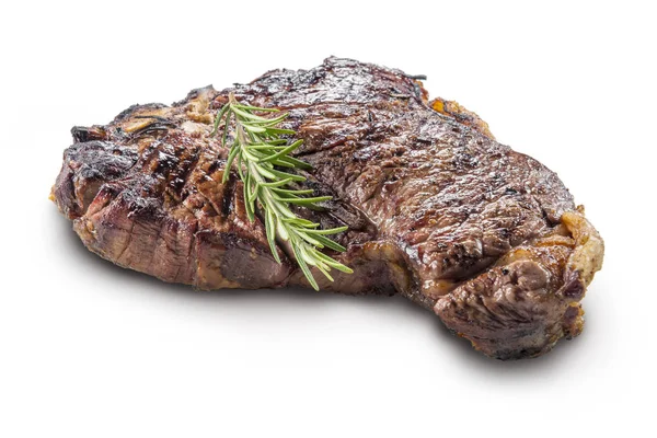 Hela Grillad Benstek Med Rosmarin Isolerad Vit Bakgrund — Stockfoto