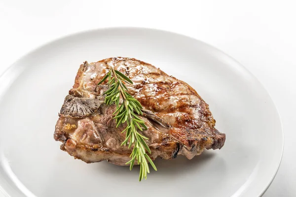 Piatto Con Braciola Carne Maiale Alla Griglia — Foto Stock