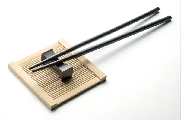 Black Chopsticks Rice White Background — Stock Photo, Image