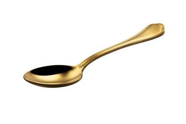 Beyaz arkaplanda izole edilmiş altın kaşık