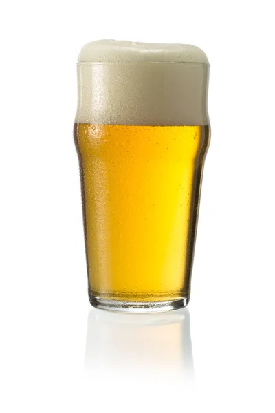 Glas blond öl med skum — Stockfoto