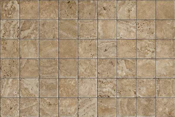Travertine tile ceramic, mosaic square design seamless texture, mapping for 3d graphics