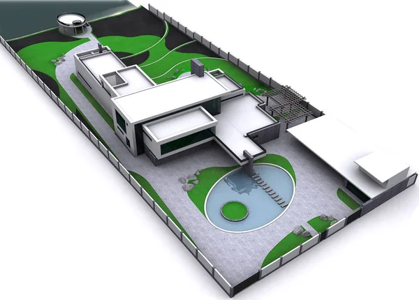 Minimalistische Moderne Anwesen Luftbild Masterplan Rendering — Stockfoto