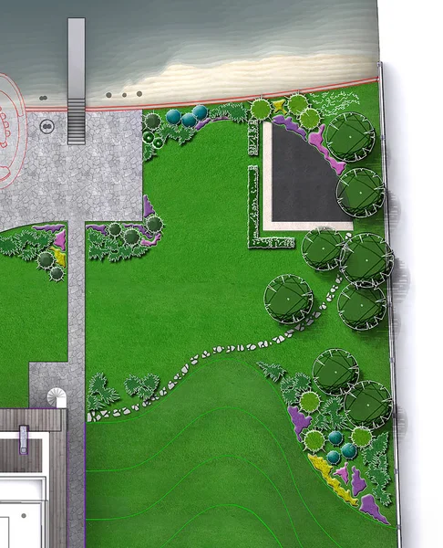 Arka bahçe havadan görünümü, işleme eskiz eğlenceli