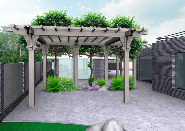 Ev veranda ve bahçecilik için arka plan, 3d render