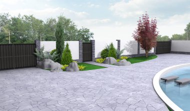 Özel çevre düzenlemesi, arazi doğal ortama entegre 3d render