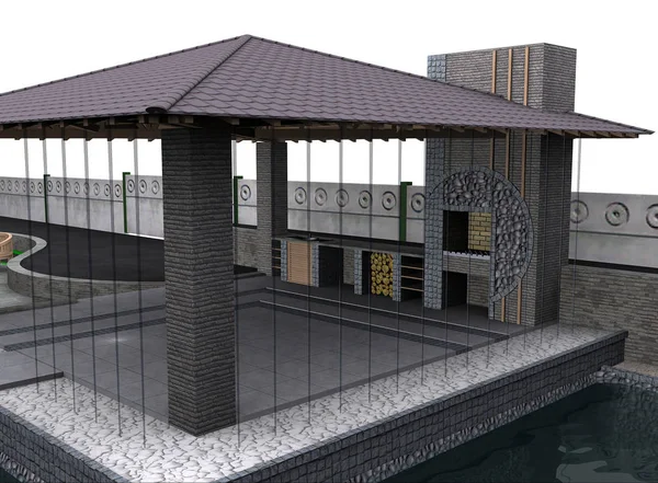 Düzenleme Veranda Yaşam Alanı Render — Stok fotoğraf