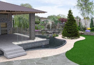 Eğlenceli arka bahçe oluşturma, 3d çizim