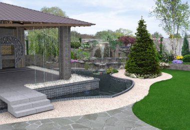 Entertaining backyard garden creation, 3D illustration clipart