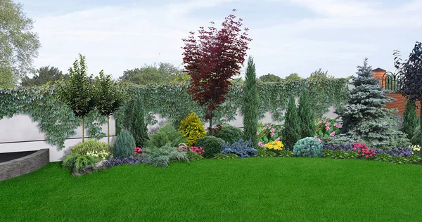 Horticultural background of scenery style garden, 3D illustratio — Stock Photo, Image