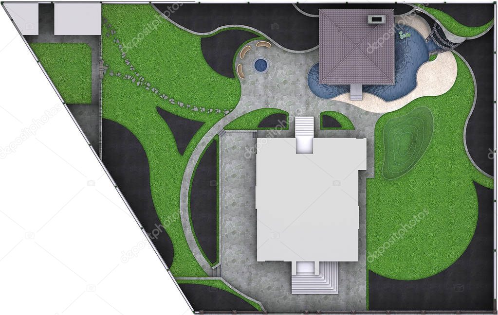 Aerial housing project sketch, 3D rendering