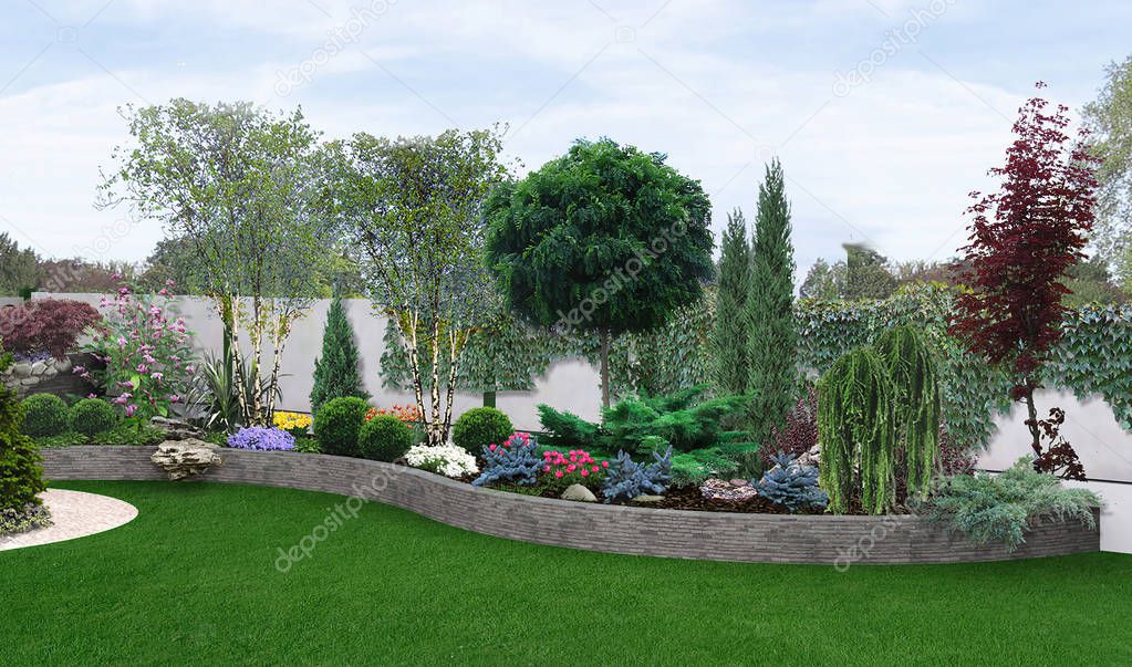Two tier garden creating, 3d illustration
