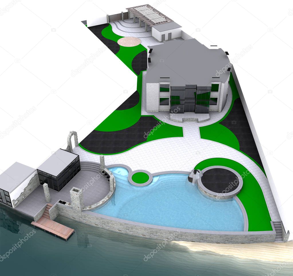 Luxury estate master plan, 3D rendering