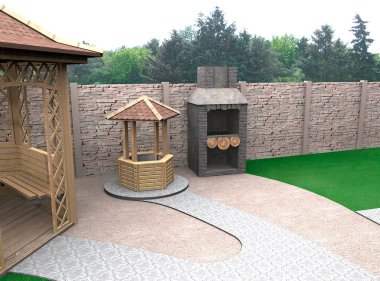 Açık oturma alanı tasarımı, 3d render