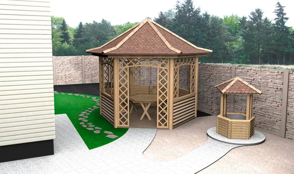 Projeto exterior da área de estar, renderização 3D — Fotografia de Stock