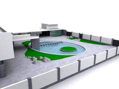 Ön bahçesinde çağdaş tasarım, 3d illüstrasyon