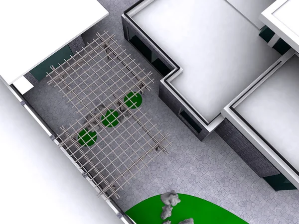 Ausarbeitung von Terrassenflächen, 3D-Rendering aus der Luft — Stockfoto