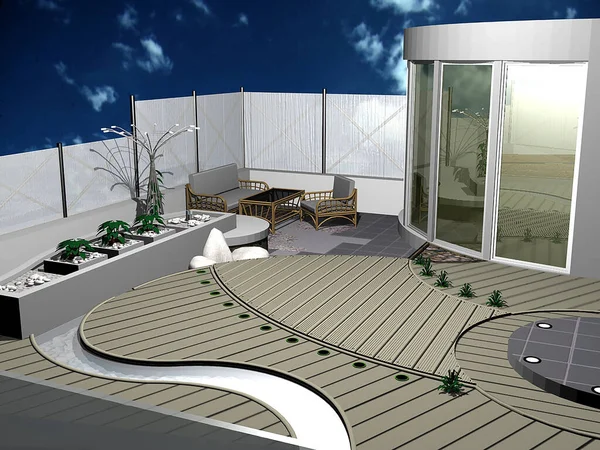 Alfresco Dachterrasse Umweltideen Renderer — Stockfoto