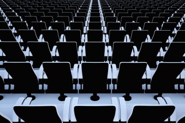 Boş konser salonu, ziyaretçi yok 3D illüstrasyon