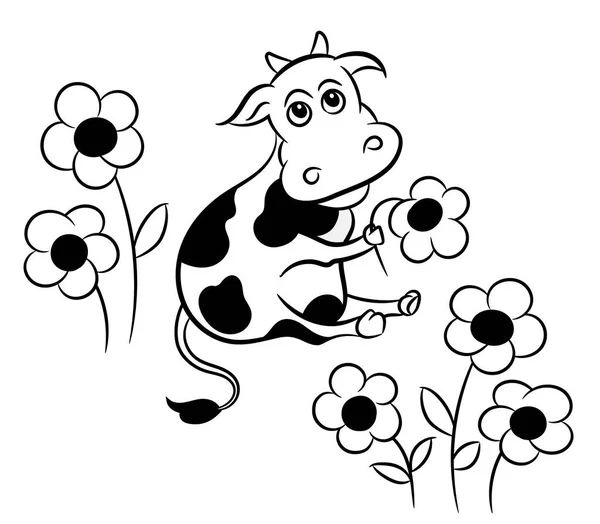 Niedliche Kuh Auf Der Wiese Cartoon Vektor Druck Logo Design — Stockvektor