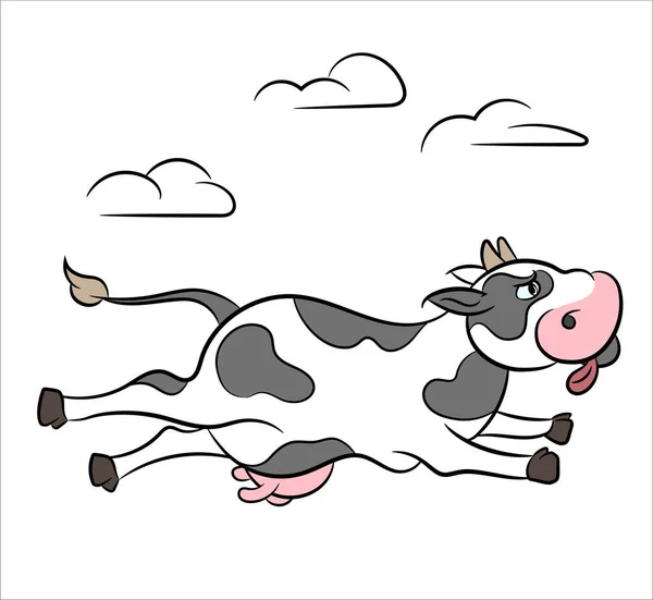 Vache Drôle Flottant Dans Ciel Dessin Animé Conception Logo Impression — Image vectorielle