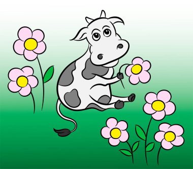 İnek çizgi filminin vektör çizimi, soyut çizim.