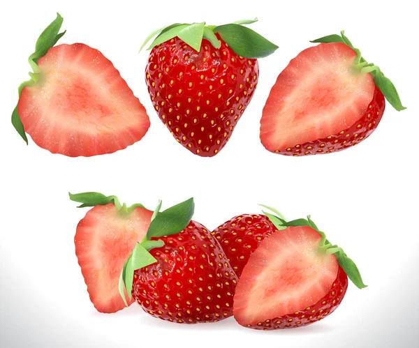 Çilek gerçekçi tatlı Berry 3d meyve vektör simgeler kümesi. Gerçekçi hisse senedi illüstrasyon
