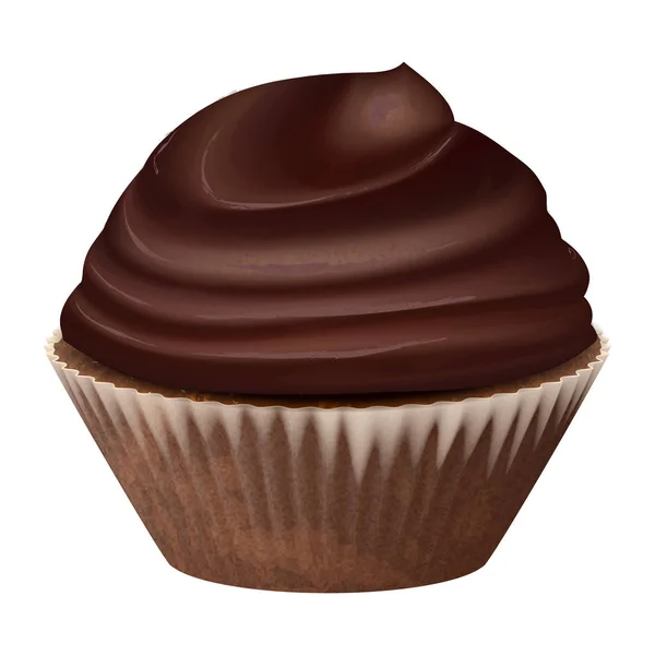 Cupcake au chocolat réaliste vectoriel, muffins à la crème. 3d icône stock illustartion — Image vectorielle