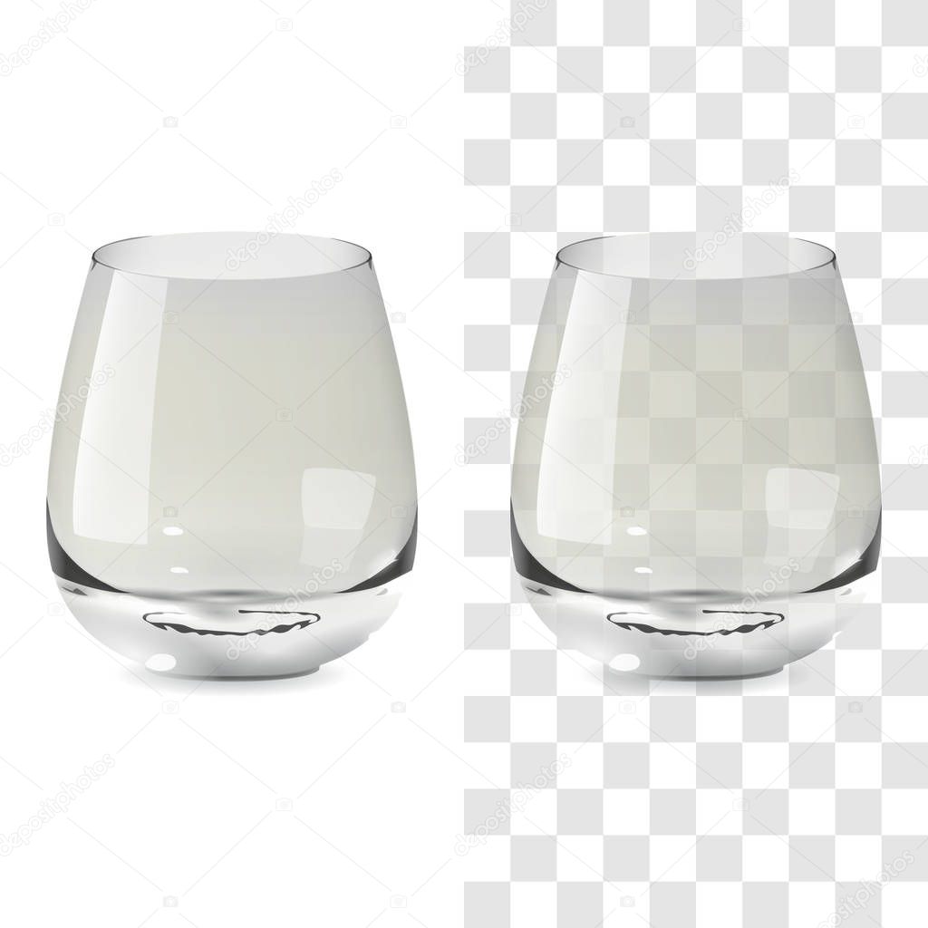Vector realistic transparent and isolated whiskey tumbler glass. Alcohol drink glass icon illustration